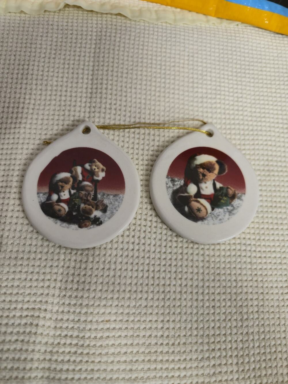 Boyds Bears Porcelain Disc Ornaments Set of 2 Christmas Giftco Inc w Box